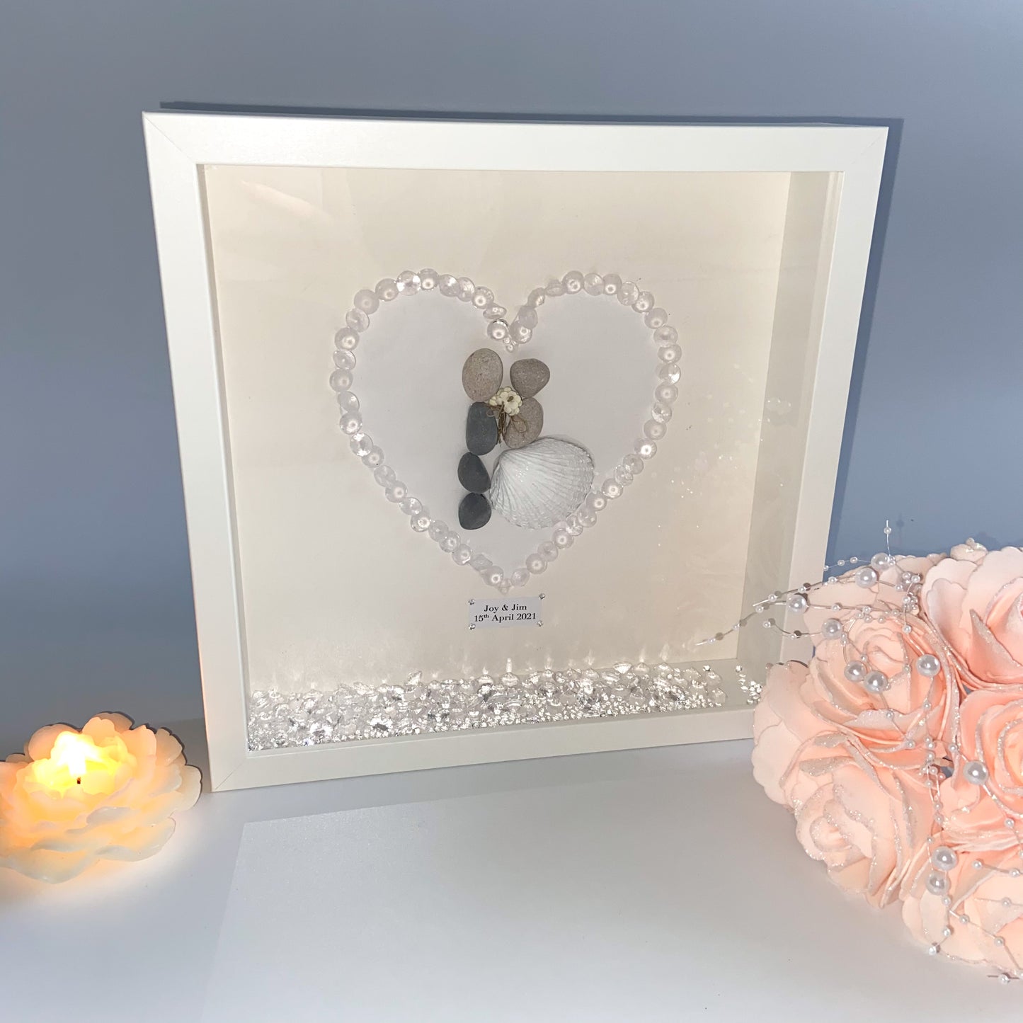 60th Diamond anniversary personalised pebble art picture frame