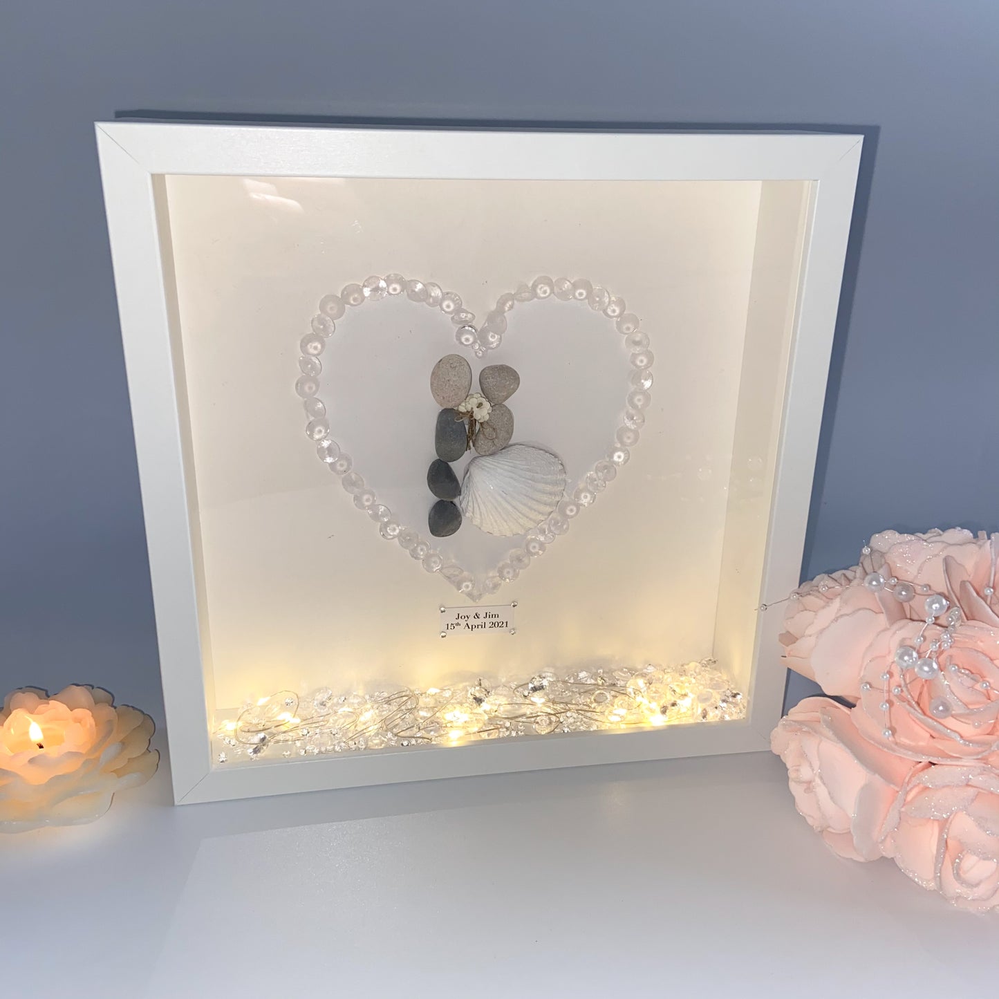 60th Diamond anniversary personalised pebble art picture frame