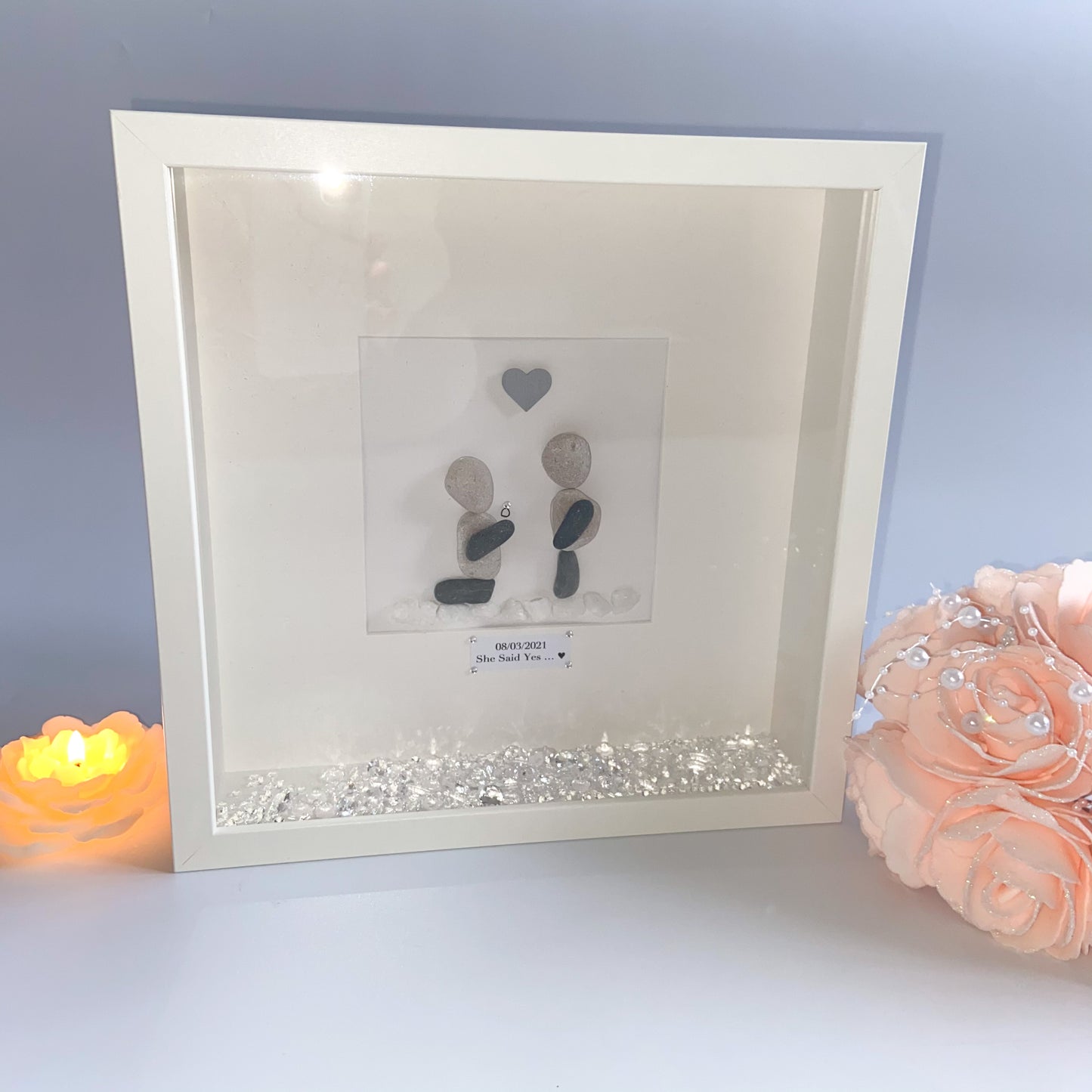 Engagement personalised pebble art picture frame