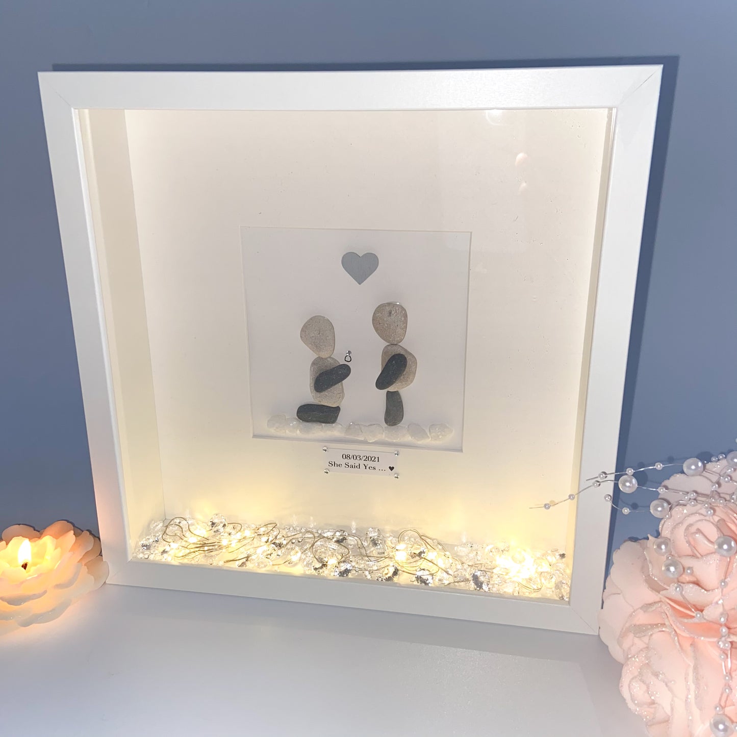 Engagement personalised pebble art picture frame