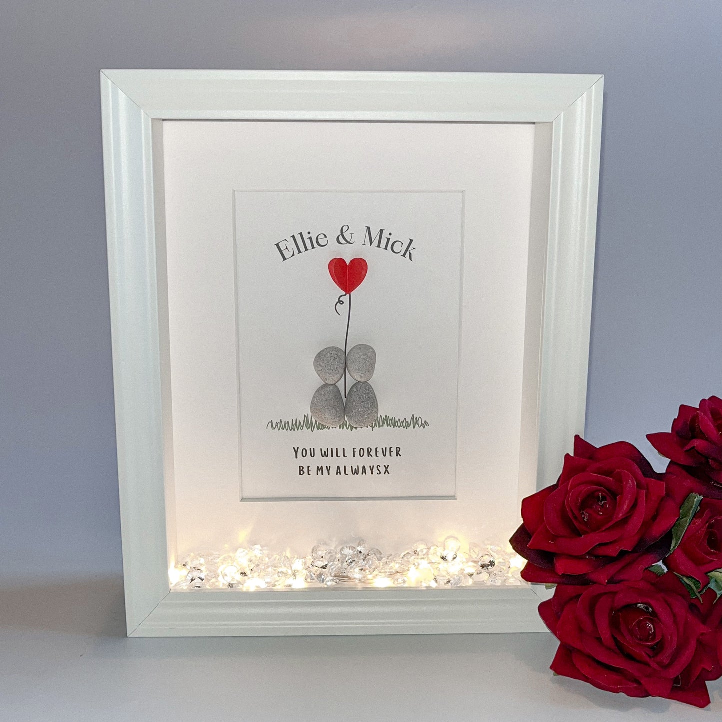 Couples personalised pebble art picture frame