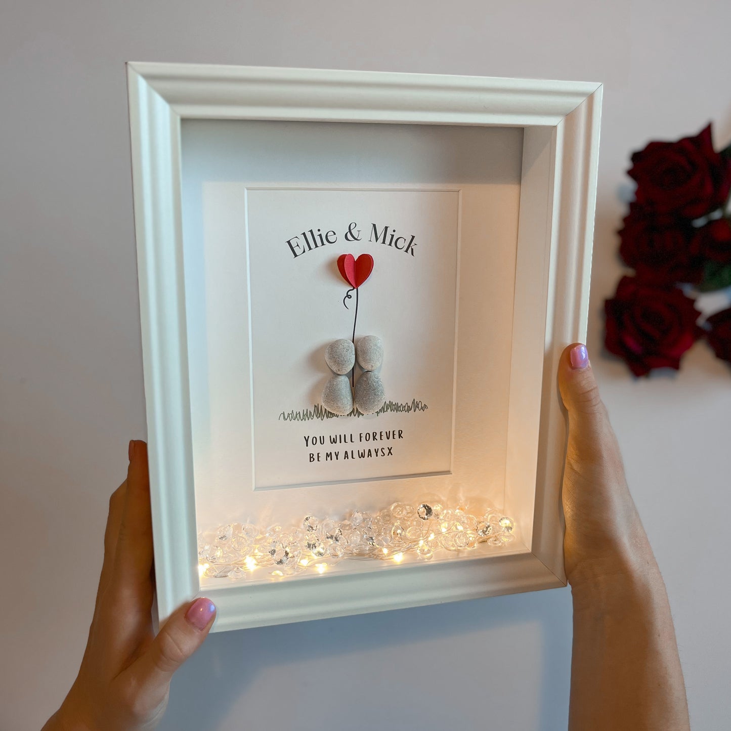 Couples personalised pebble art picture frame