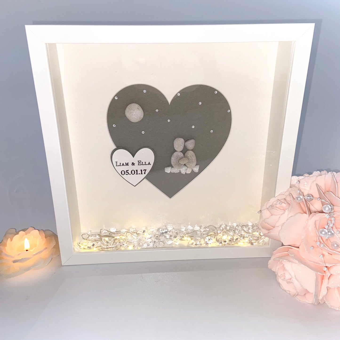 Starry night couples personalised pebble art picture frame