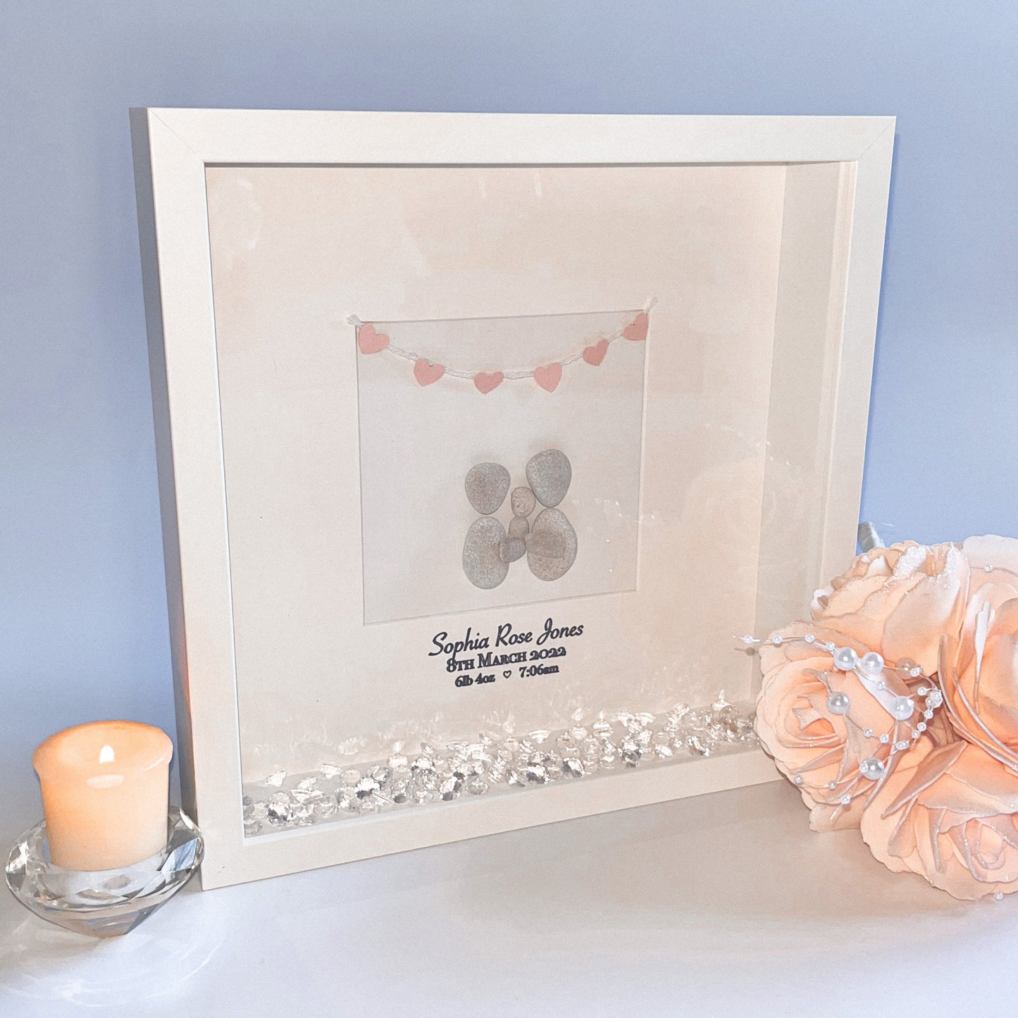 Baby girl newborn pebble art framed gift