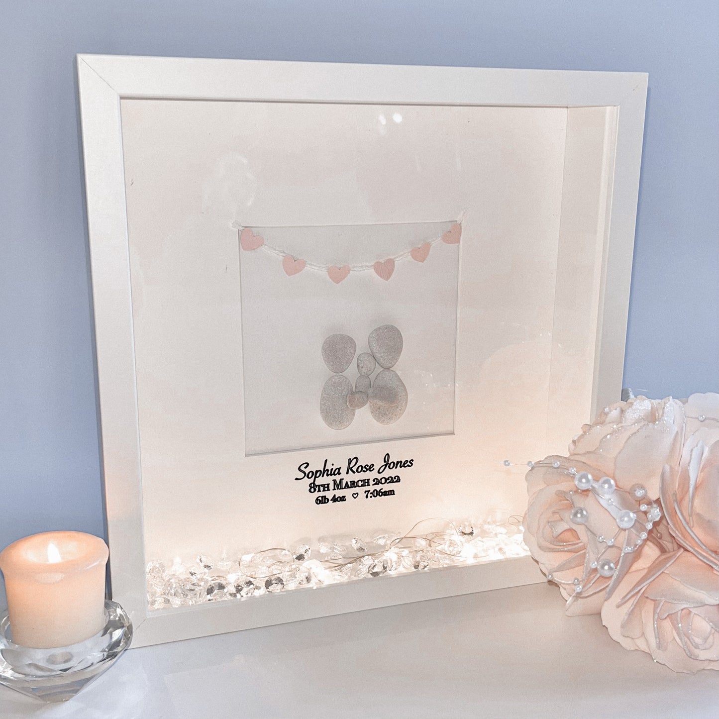 Baby girl newborn pebble art framed gift