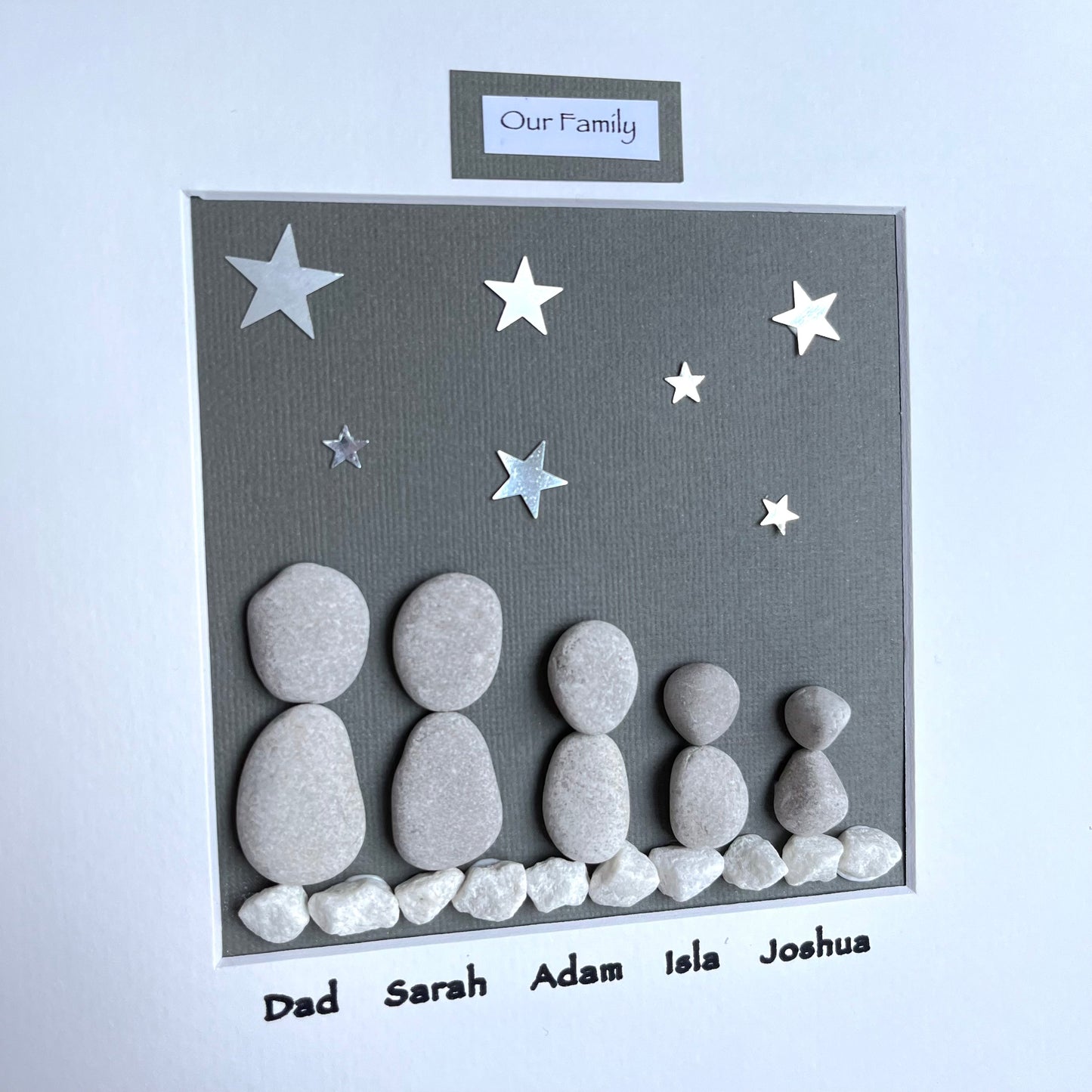 Starry night family personalised pebble art picture frame