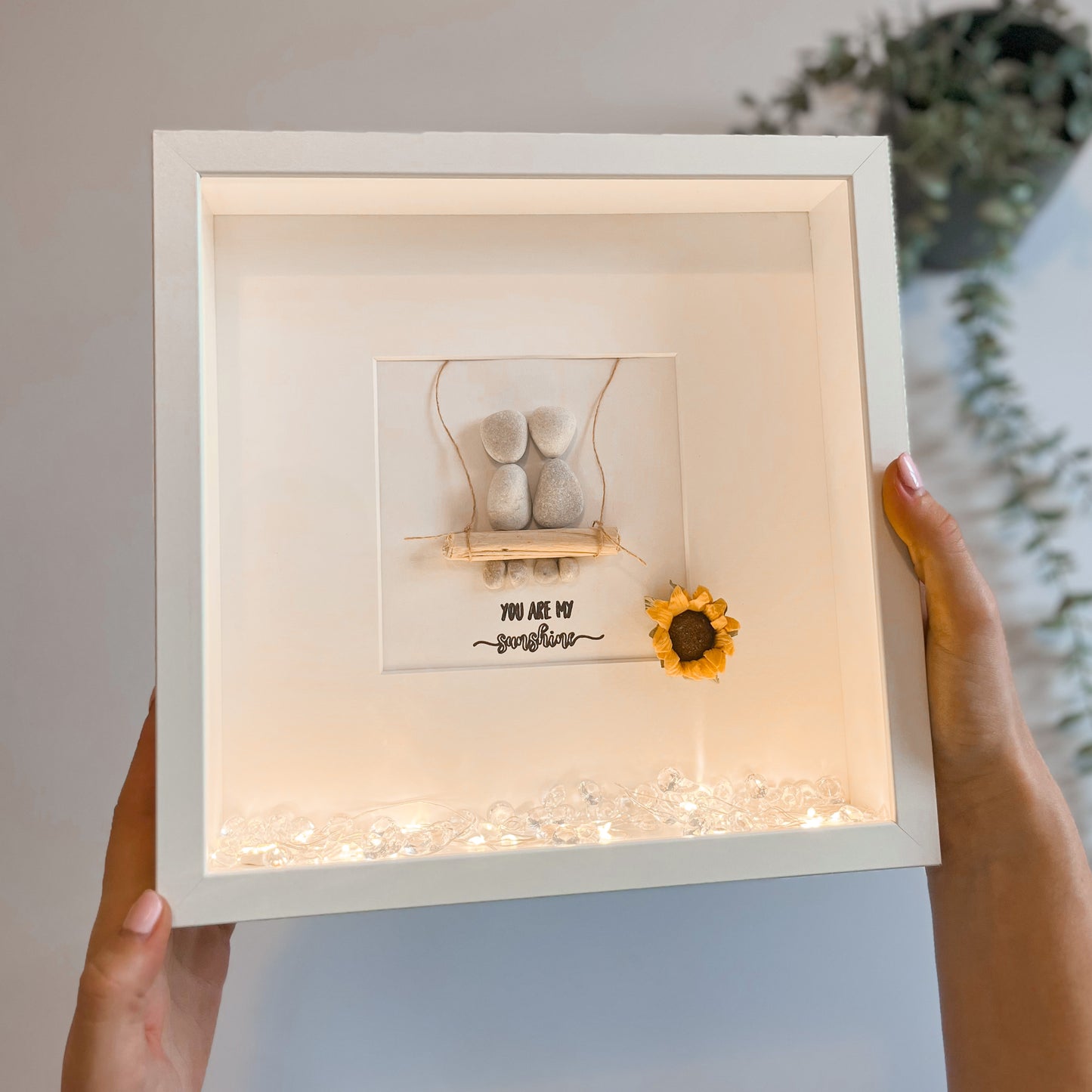 You are my sunshine pebble art picture frame