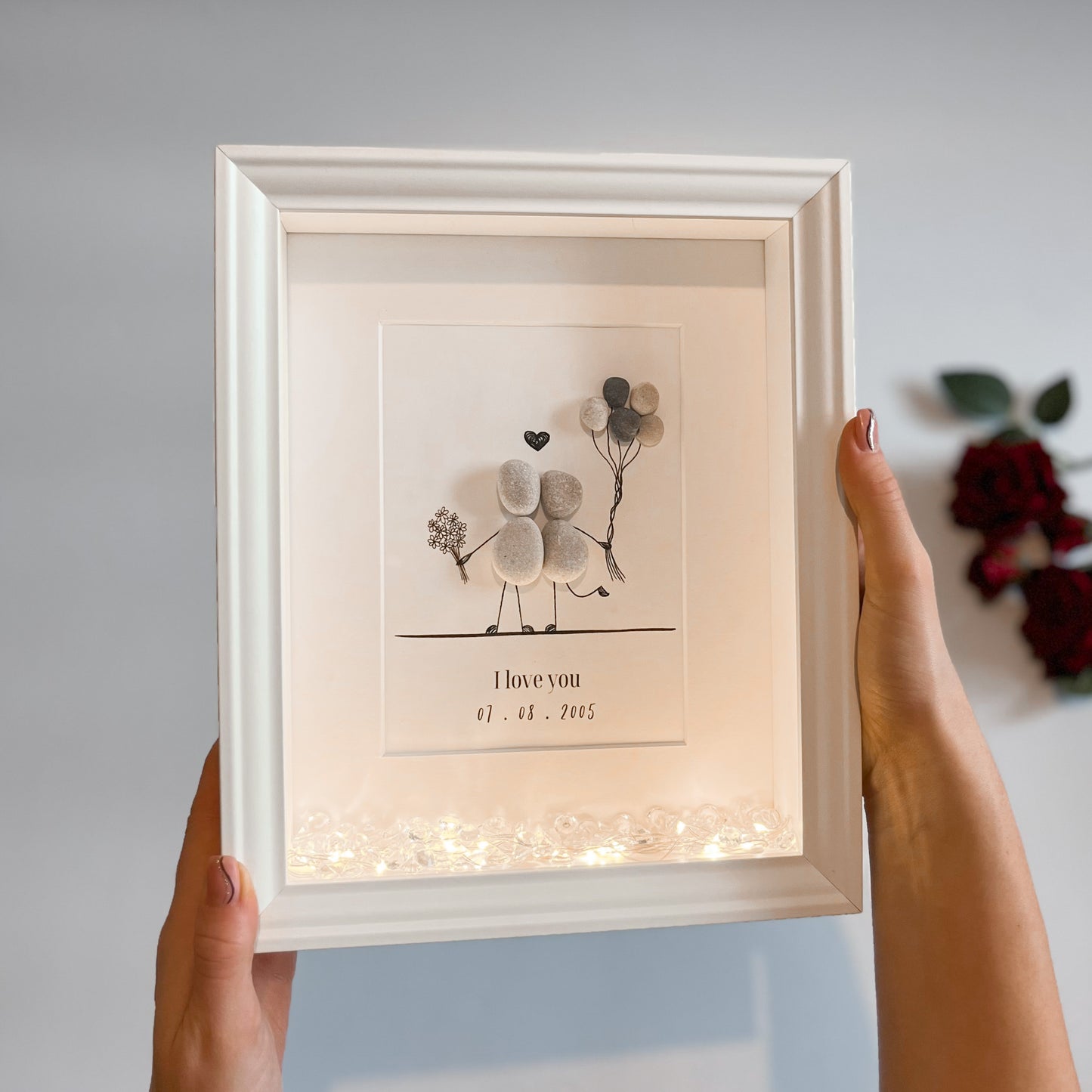 Couples personalised pebble art picture frame