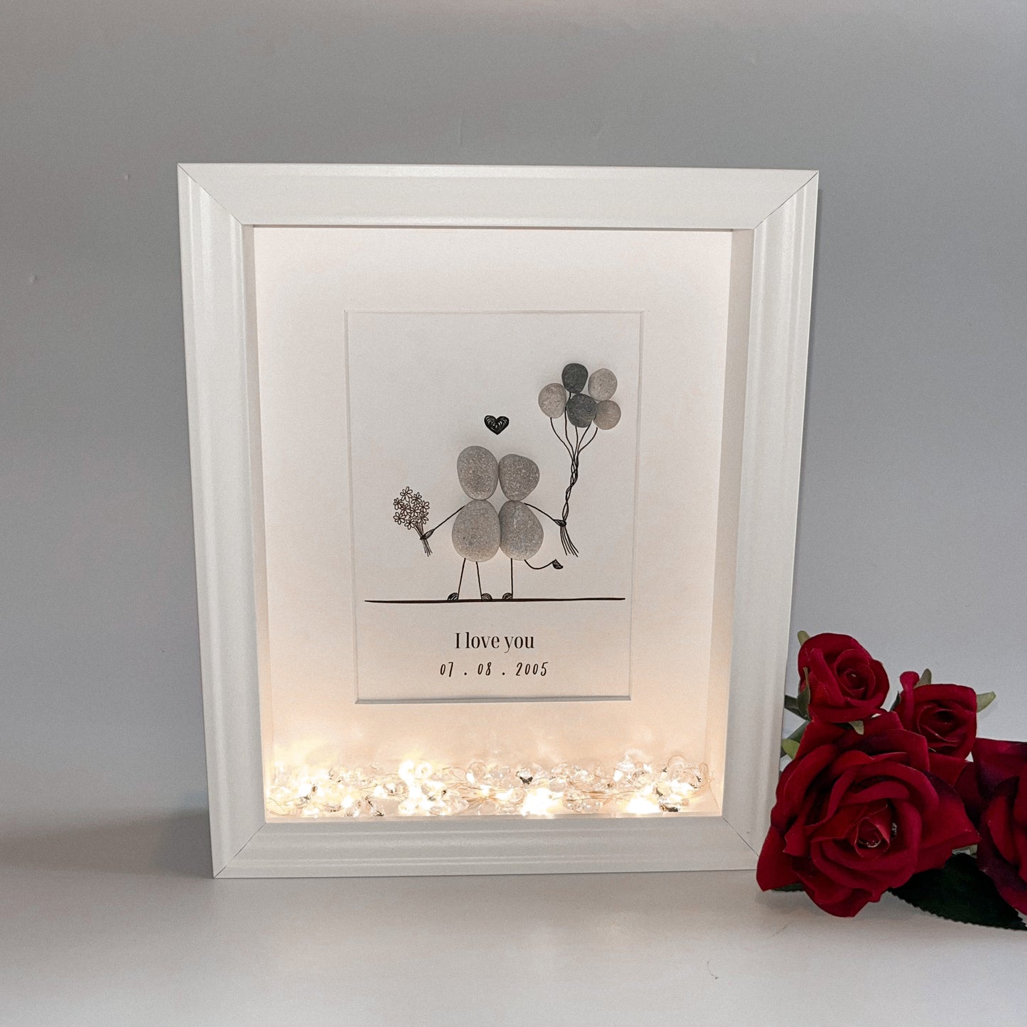 Couples personalised pebble art picture frame