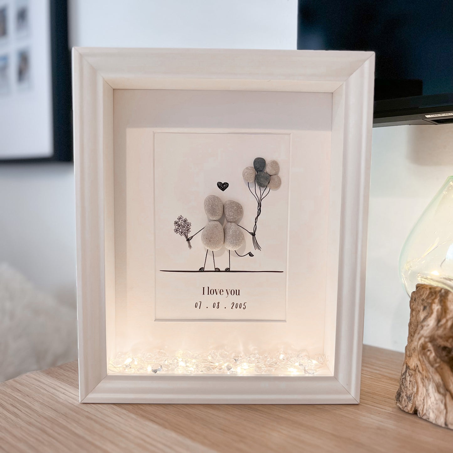 Couples personalised pebble art picture frame