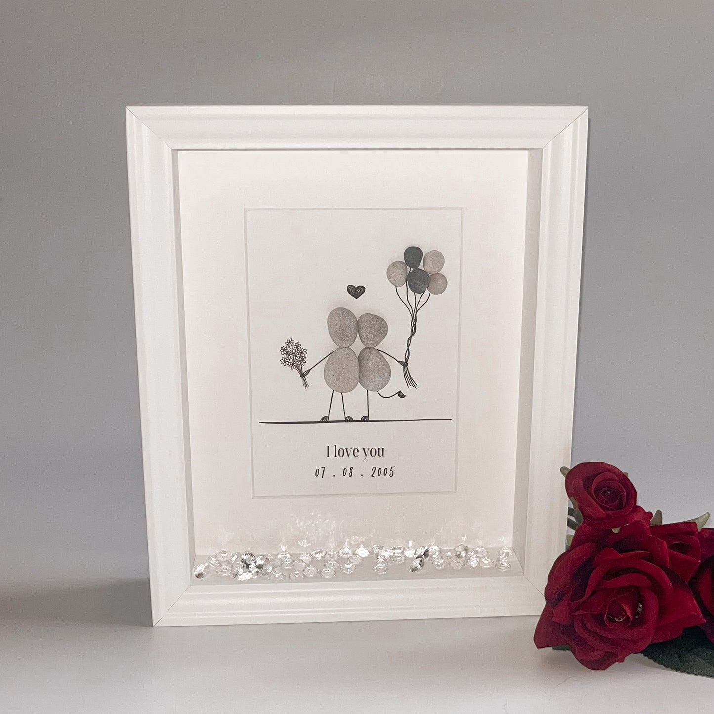 Couples personalised pebble art picture frame