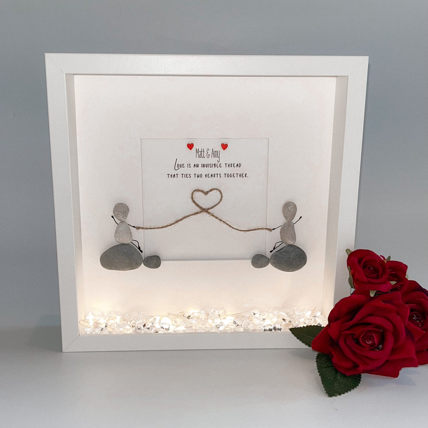 Couples string personalised pebble art picture frame