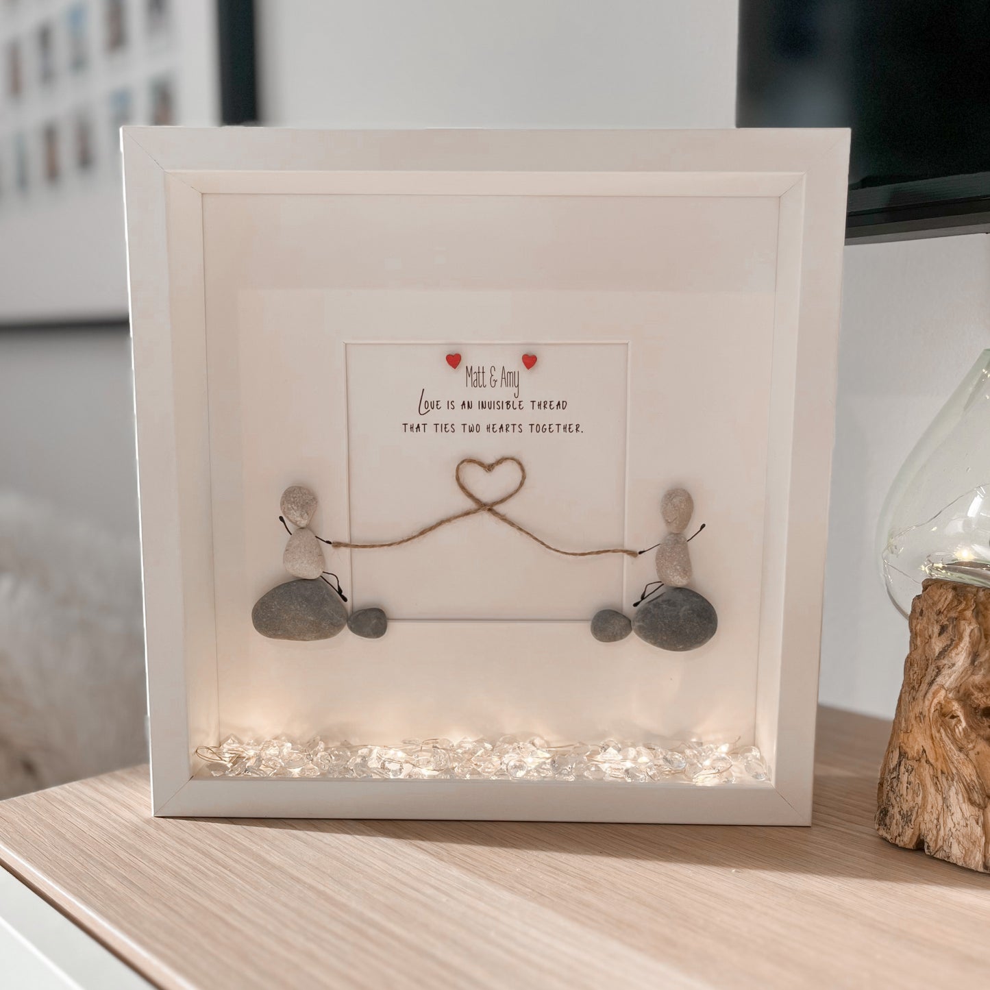 Couples string personalised pebble art picture frame