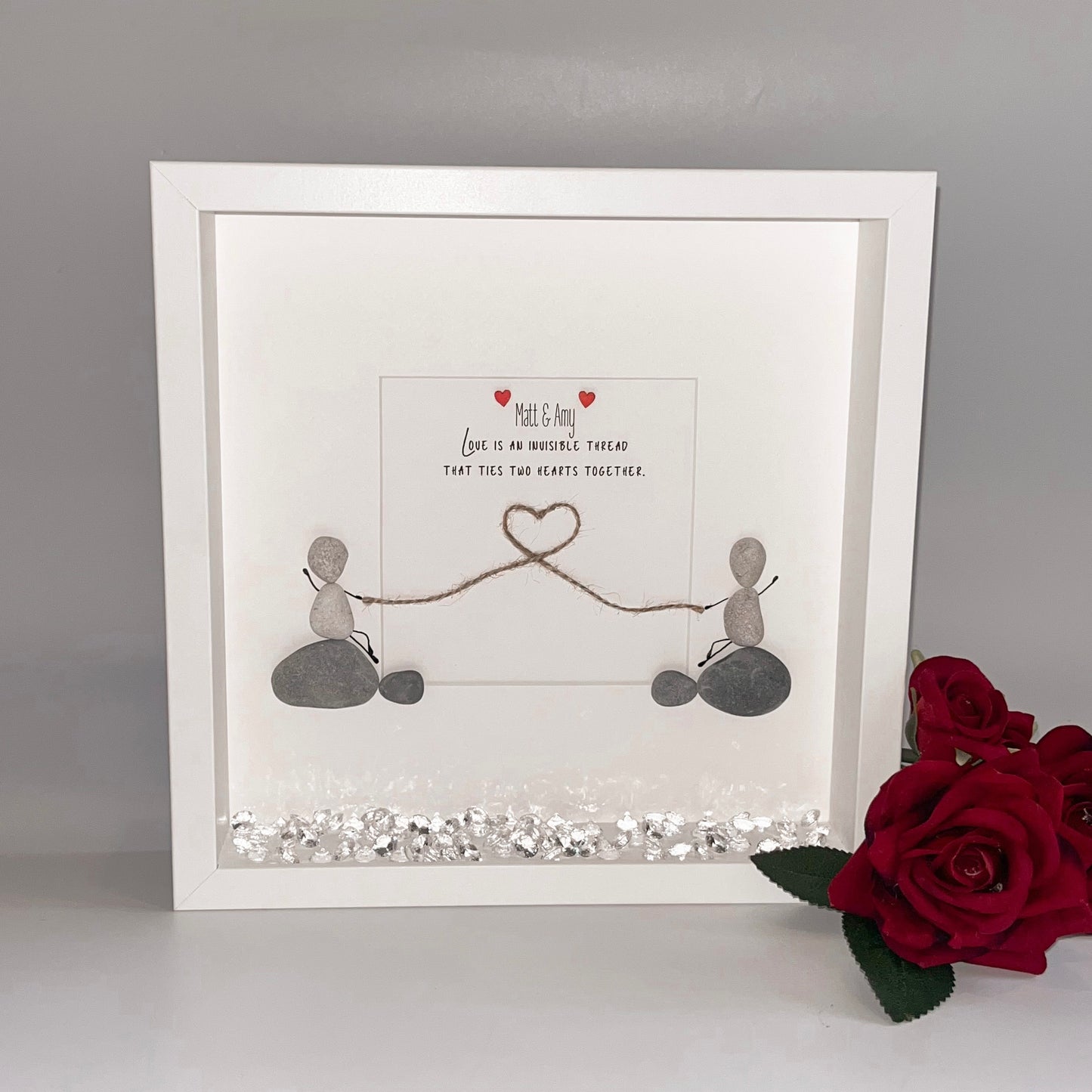 Couples string personalised pebble art picture frame