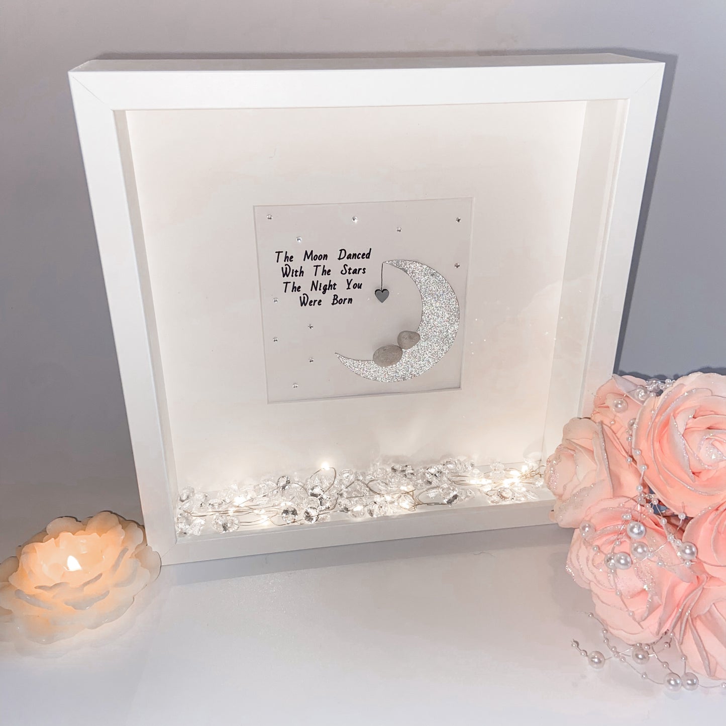 Baby moon pebble art picture frame