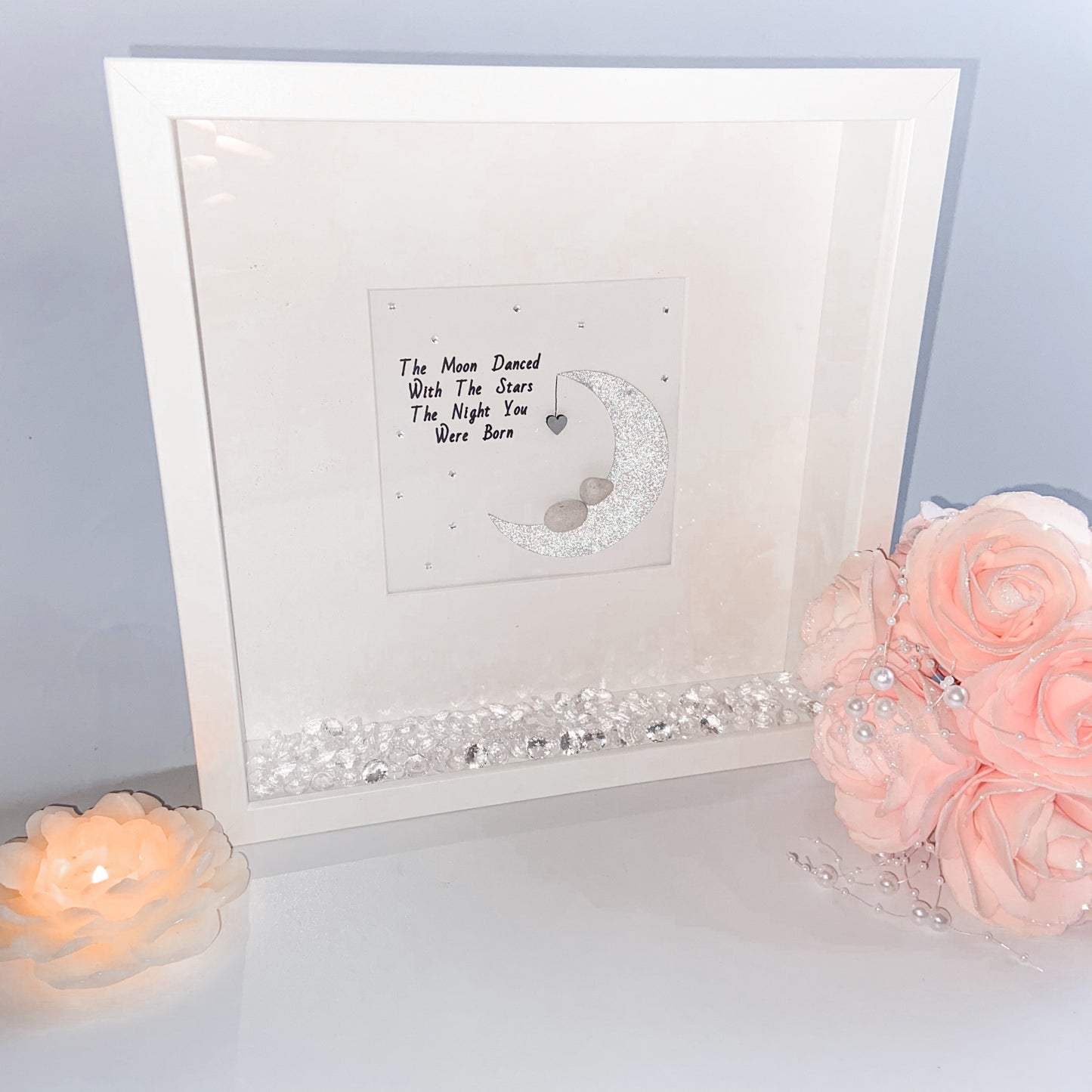 Baby moon pebble art picture frame