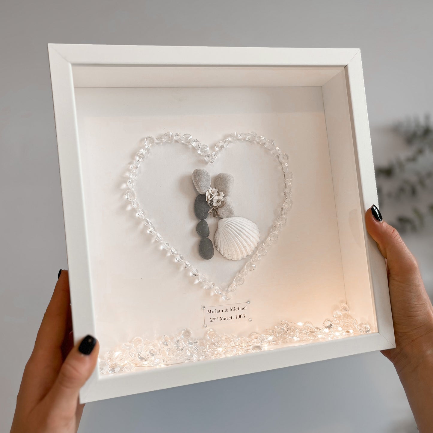 60th Diamond anniversary personalised pebble art picture frame