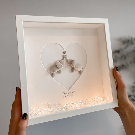 Elephant couples pebble art picture frame