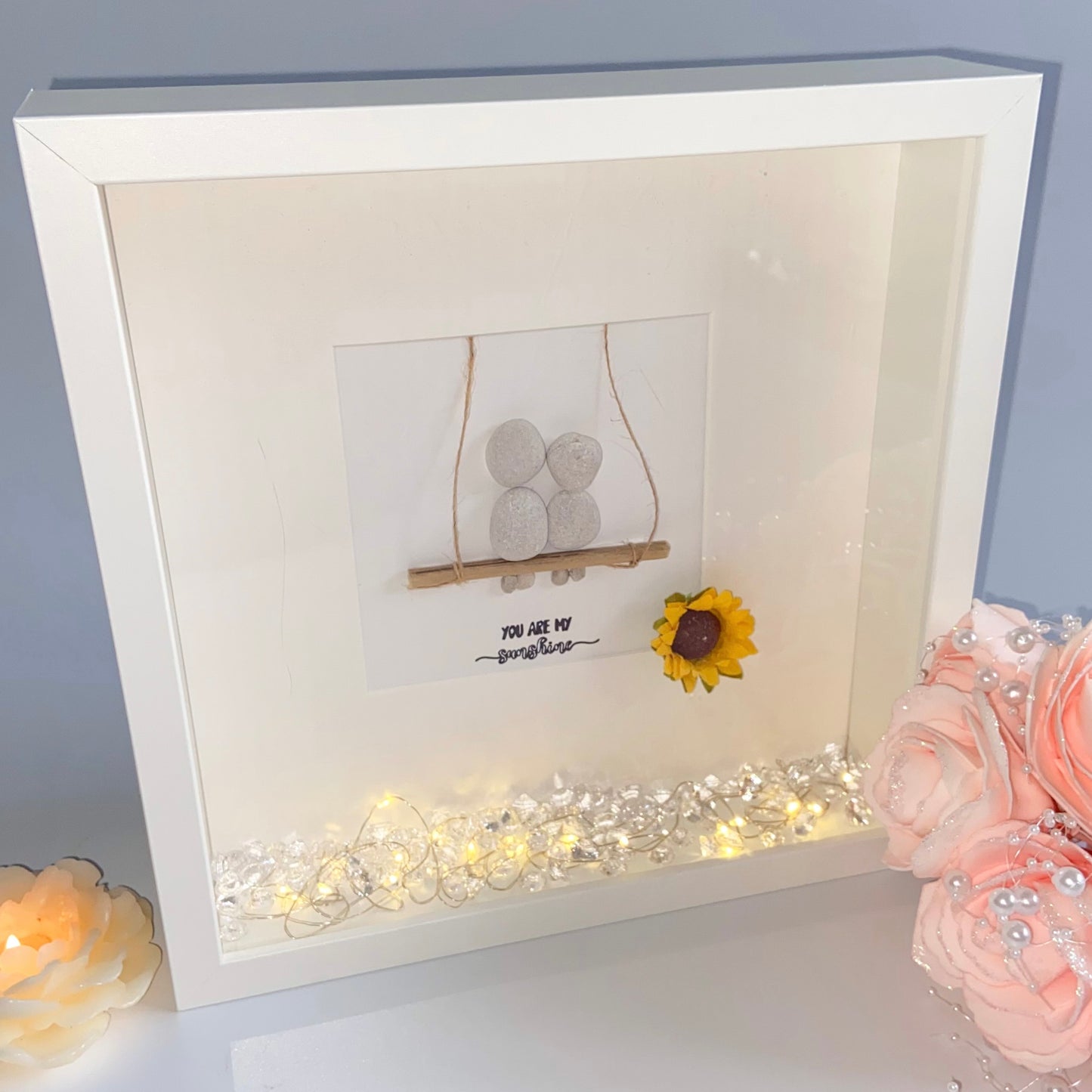 You are my sunshine pebble art picture frame