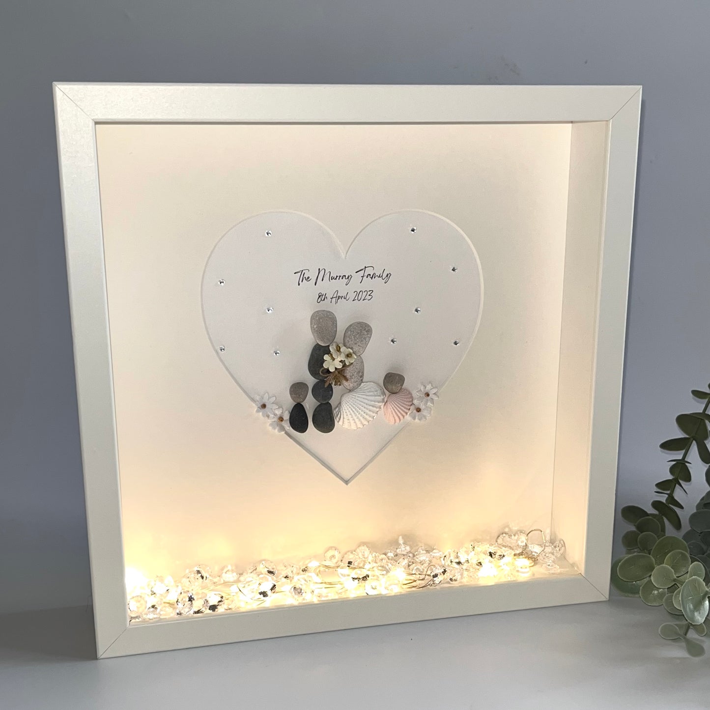 Family Wedding personalised pebble art picture frame