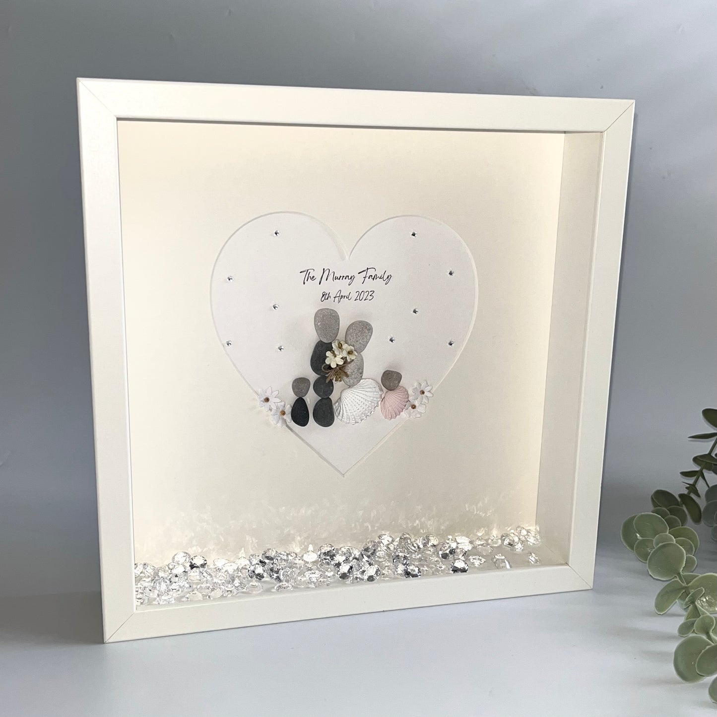 Family Wedding personalised pebble art picture frame