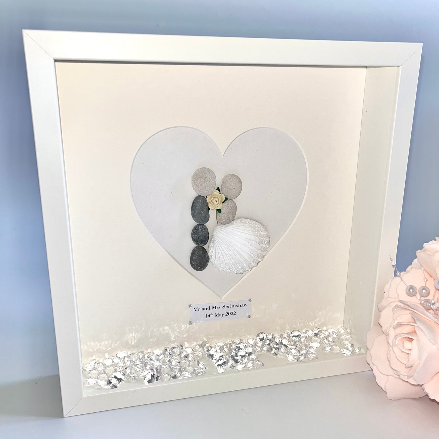 Wedding personalised pebble art picture frame