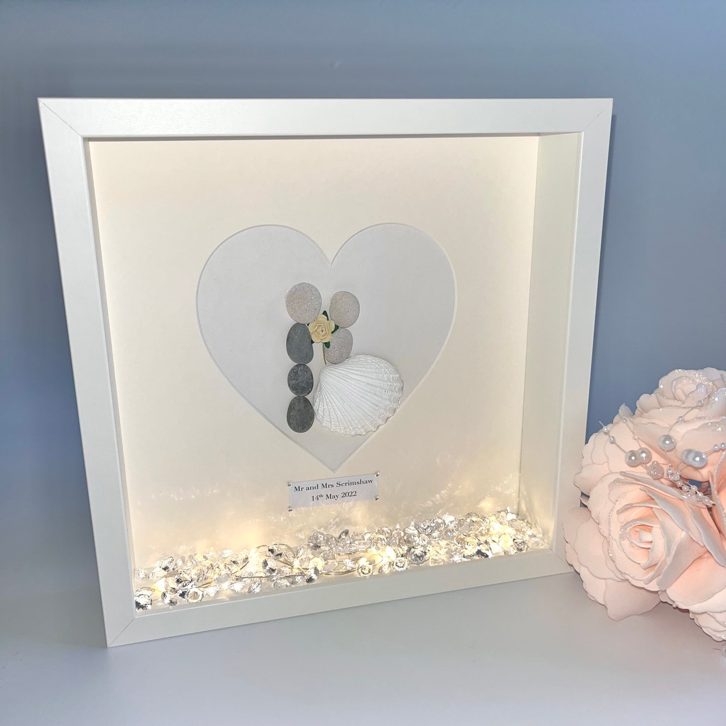 Wedding personalised pebble art picture frame