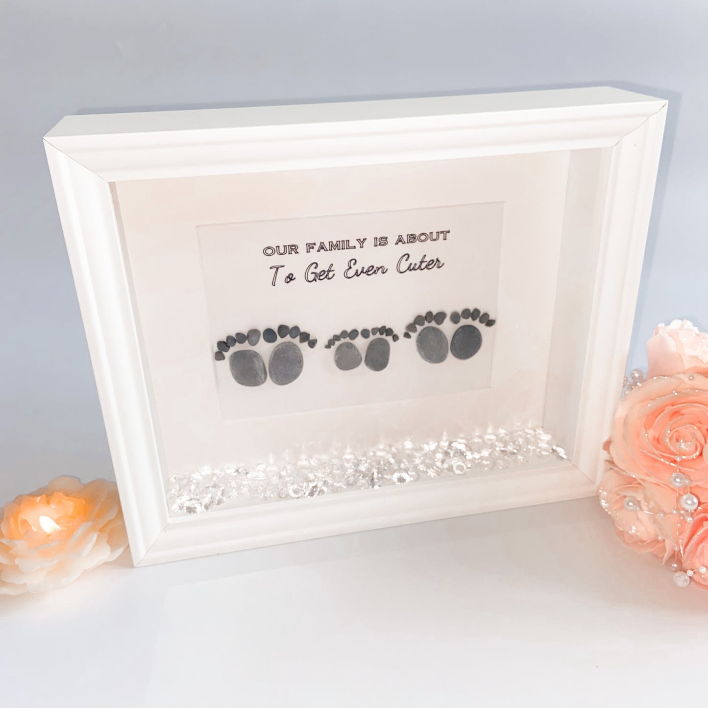 Family feet pebble art stone picture frame