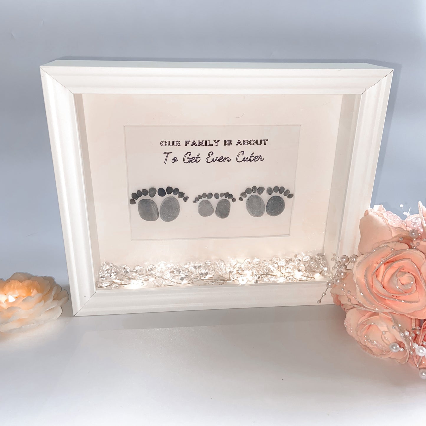 Family feet pebble art stone picture frame