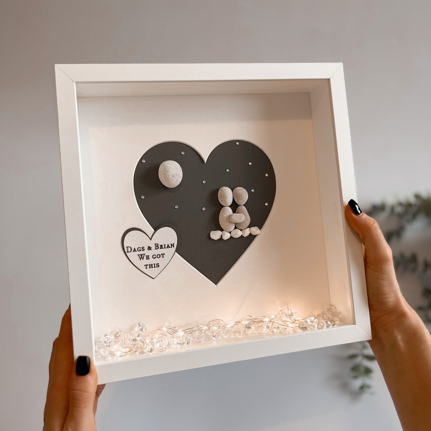 Starry night couples personalised pebble art picture frame