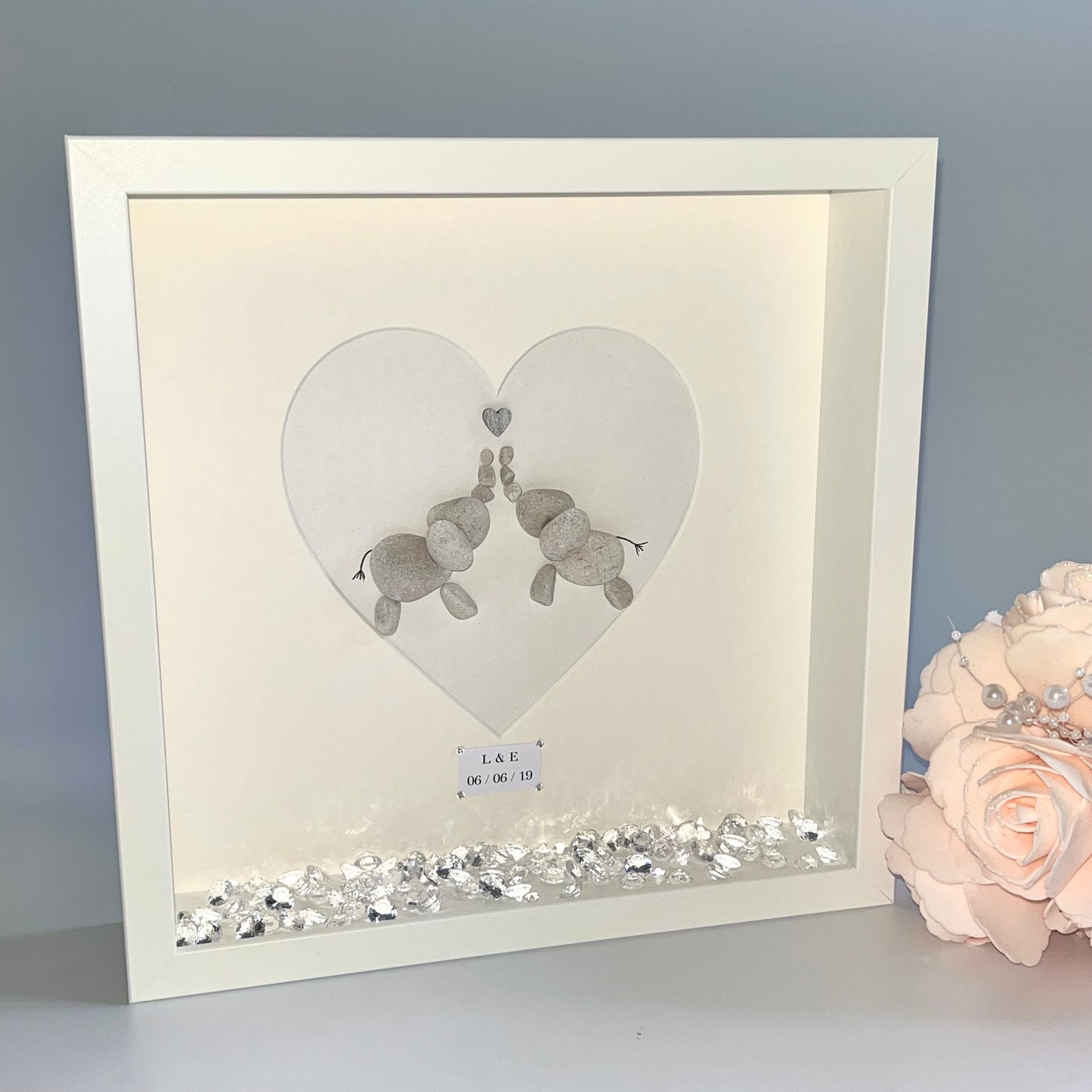 Elephant couples pebble art picture frame