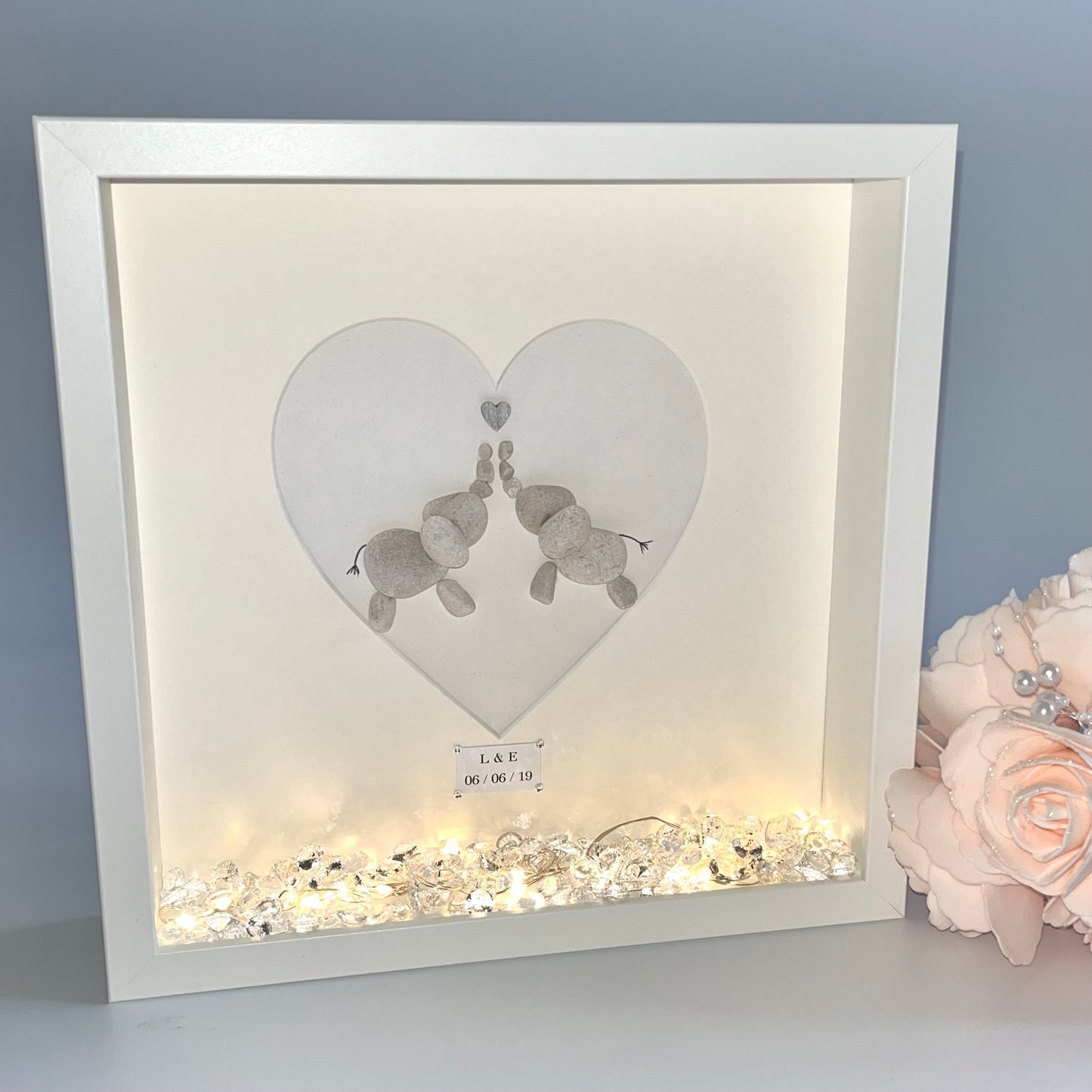 Elephant couples pebble art picture frame