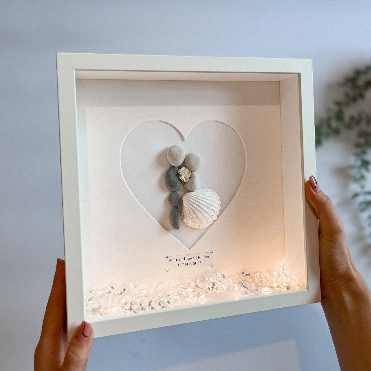 Wedding personalised pebble art picture frame