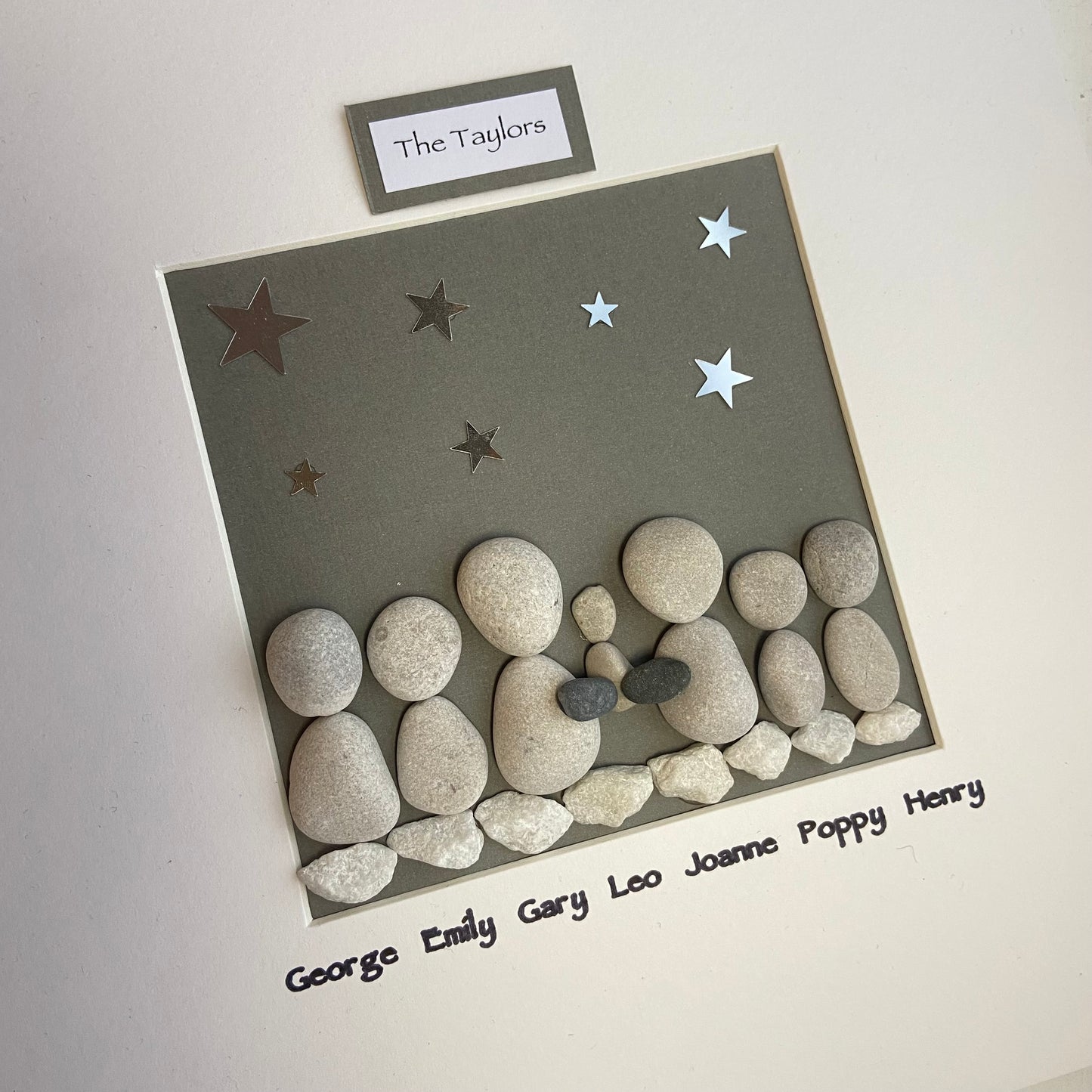 Starry night family personalised pebble art picture frame