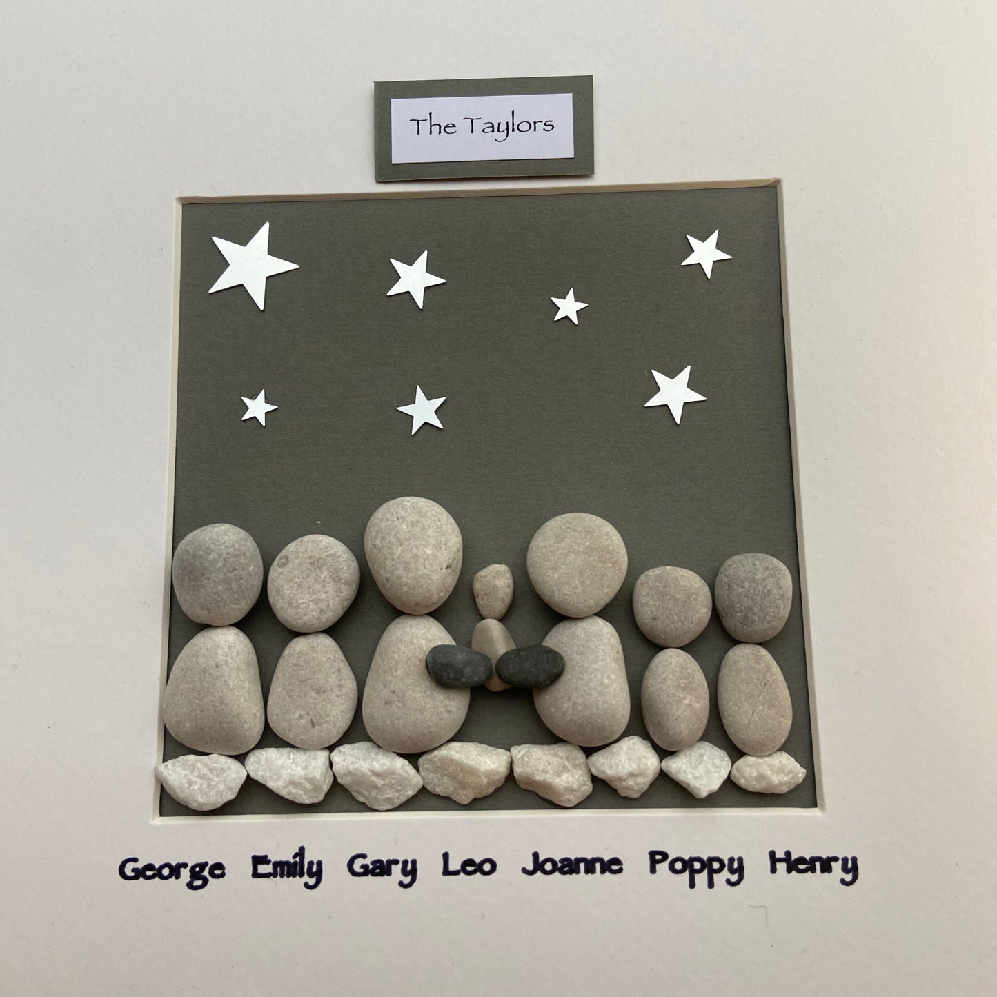 Starry night family personalised pebble art picture frame