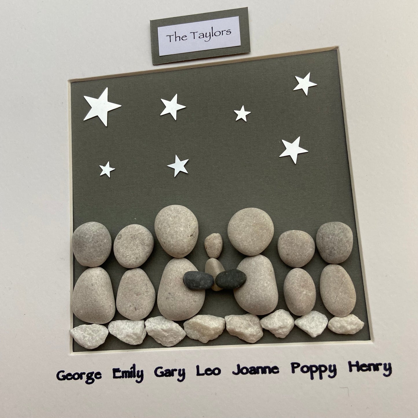 Starry night family personalised pebble art picture frame