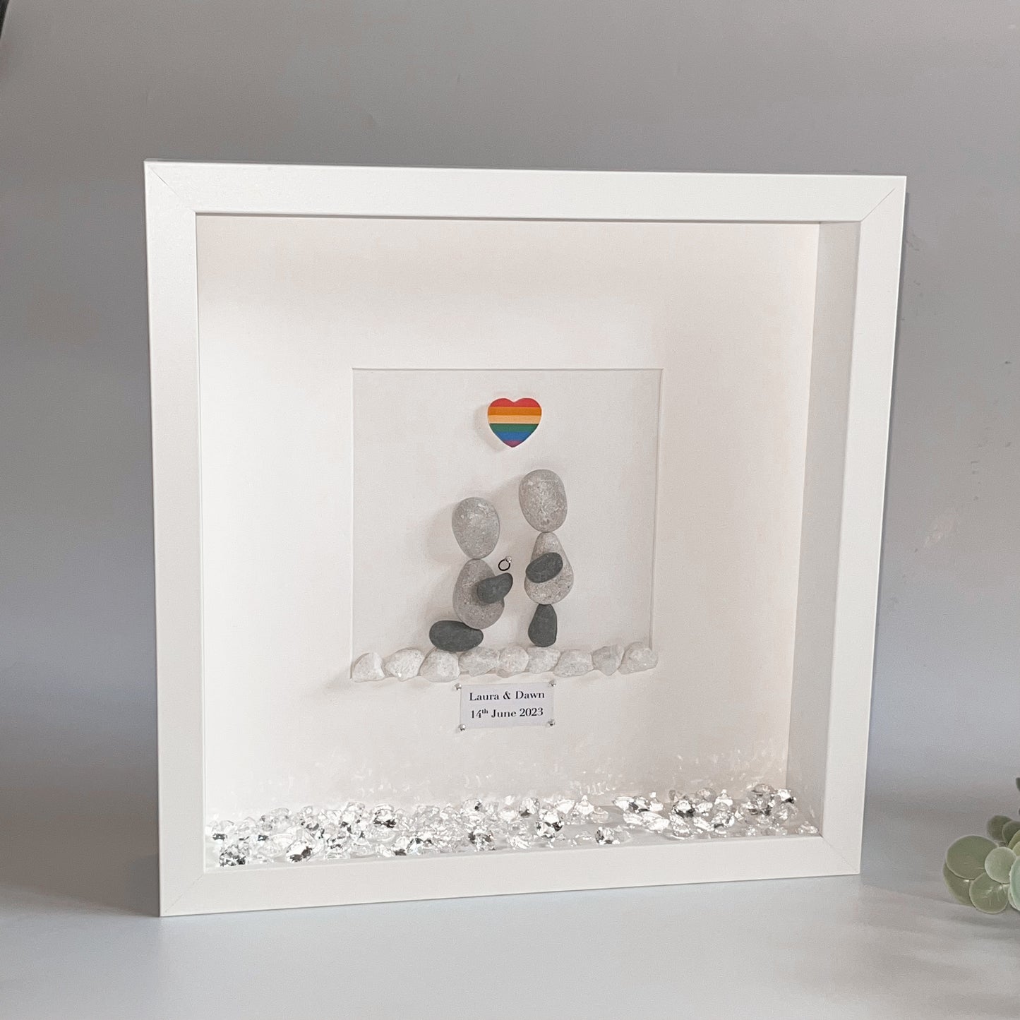 LGBTQ+ engagement personalised pebble art picture frame