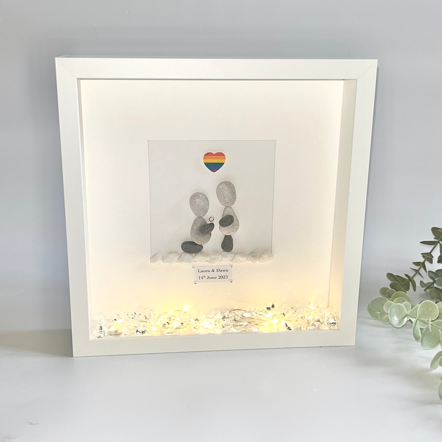 LGBTQ+ engagement personalised pebble art picture frame