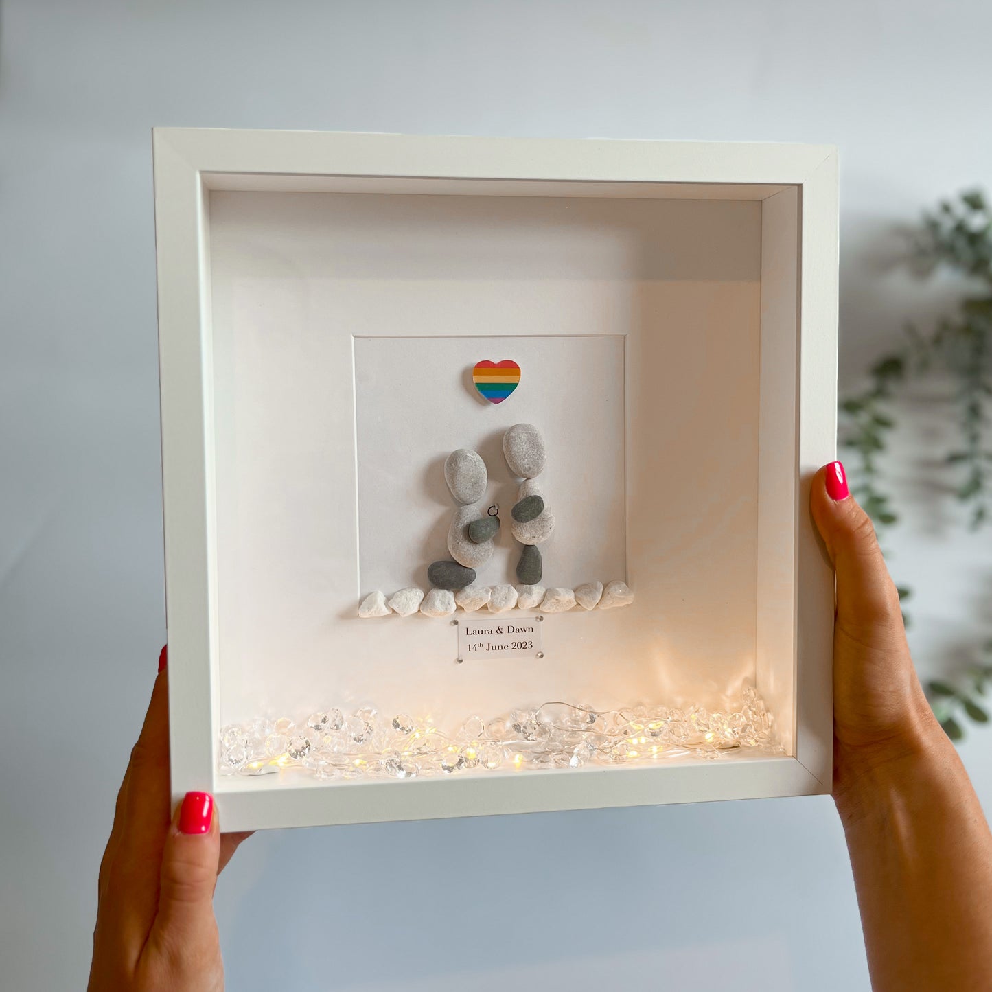 LGBTQ+ engagement personalised pebble art picture frame