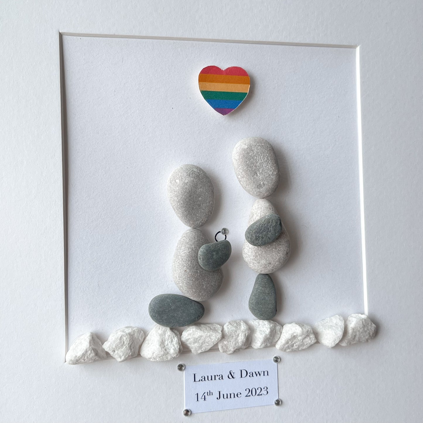 LGBTQ+ engagement personalised pebble art picture frame