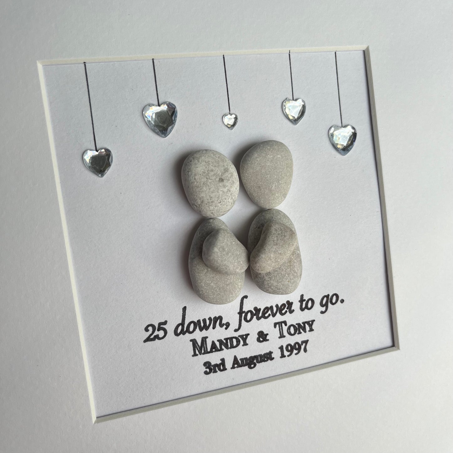 Silver wedding anniversary personalised pebble art picture frame