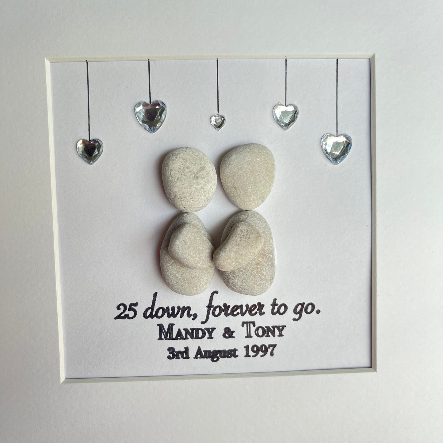 Silver wedding anniversary personalised pebble art picture frame