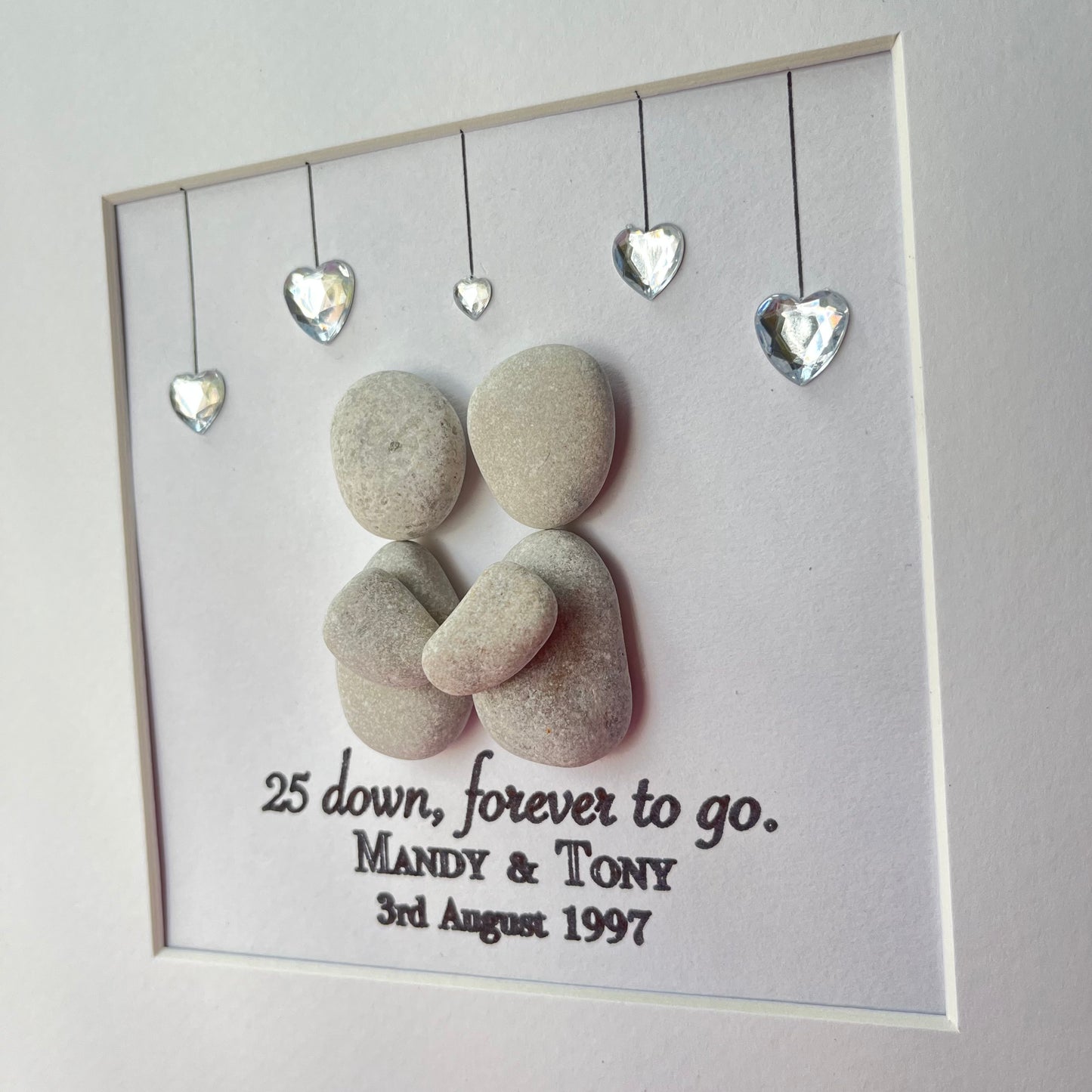 Silver wedding anniversary personalised pebble art picture frame