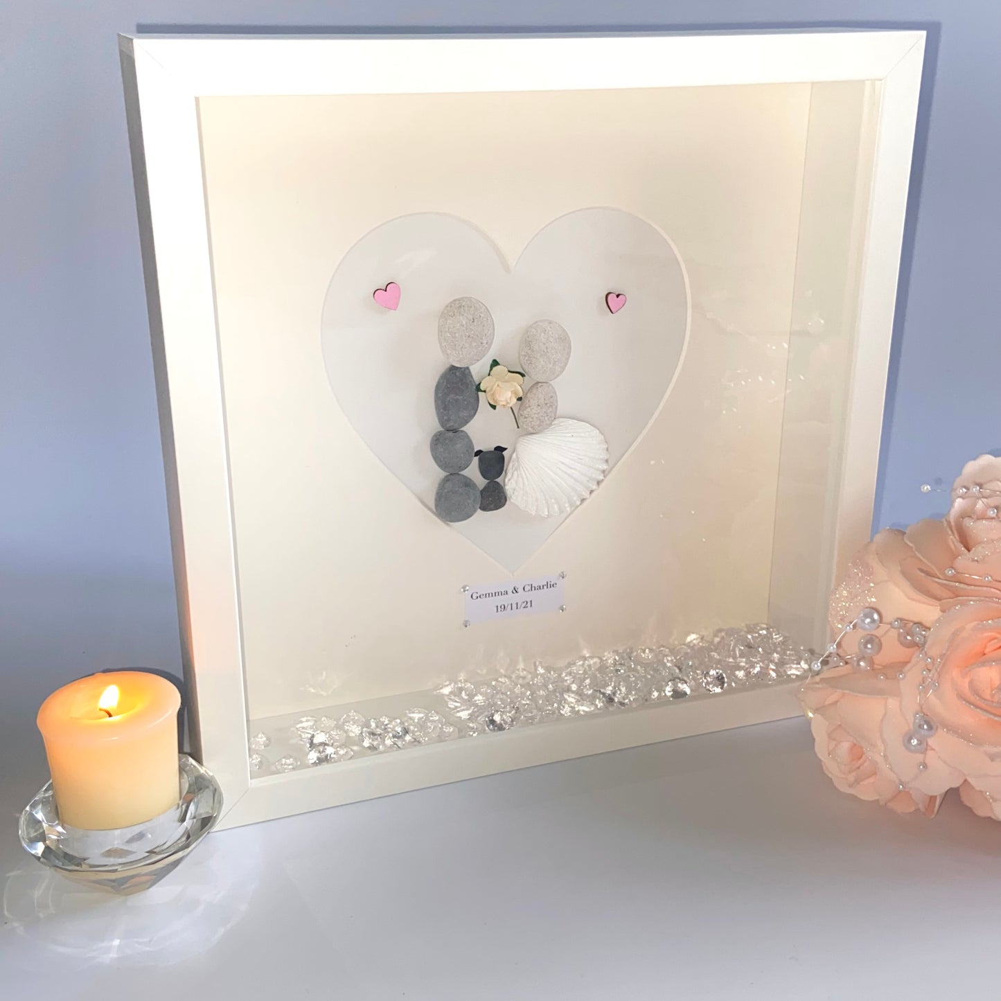 Wedding personalised pebble art with pet picture frame