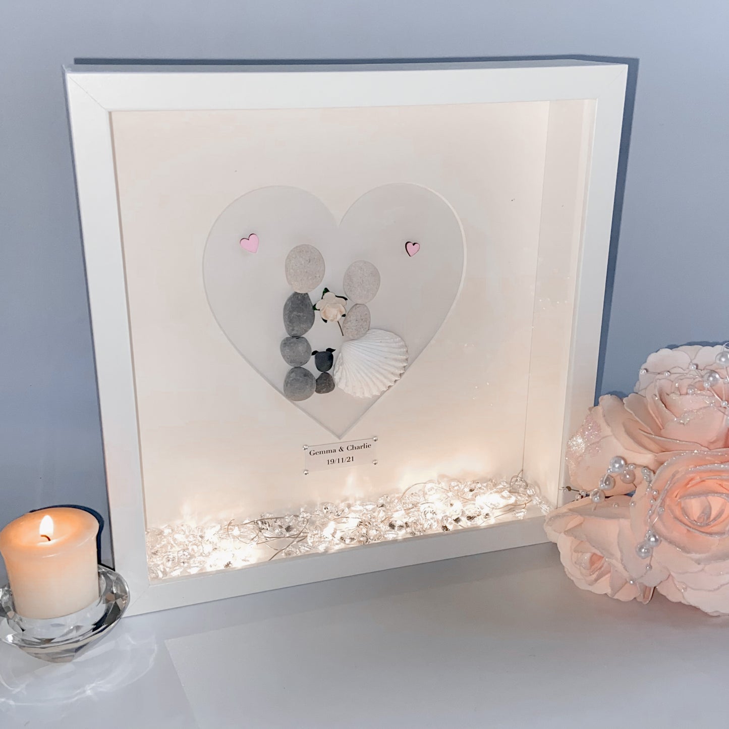 Wedding personalised pebble art with pet picture frame