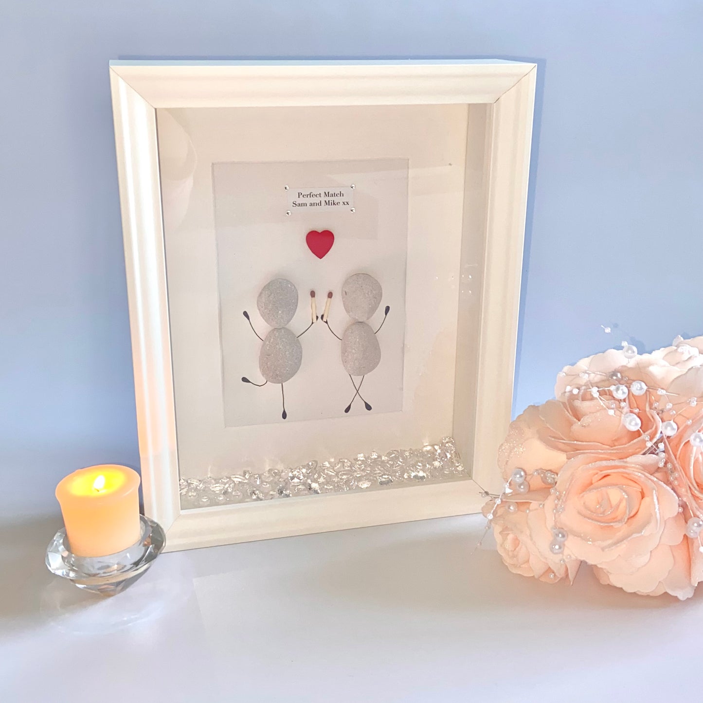 Couples perfect match personalised pebble art picture frame