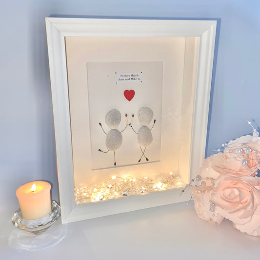 Couples perfect match personalised pebble art picture frame