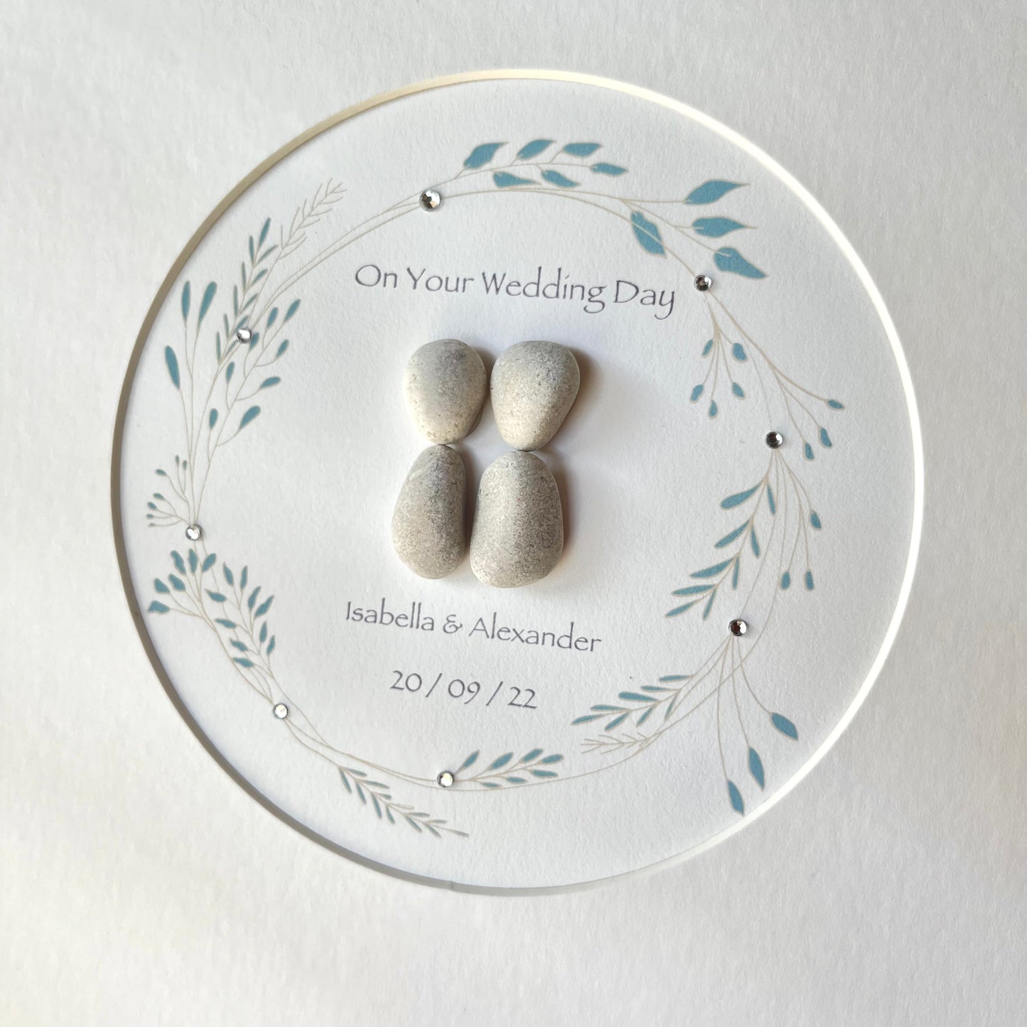 Wedding wreath personalised pebble art picture frame