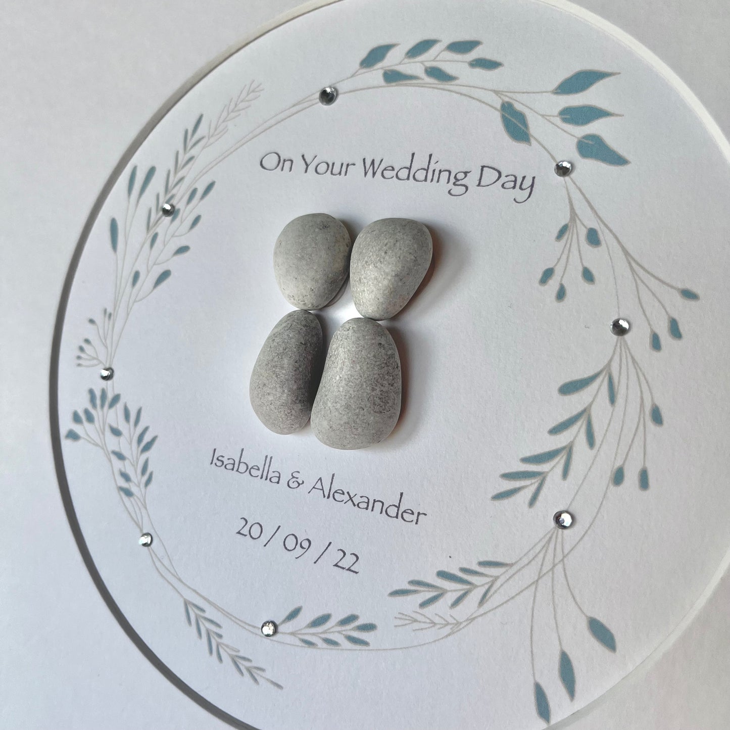 Wedding wreath personalised pebble art picture frame