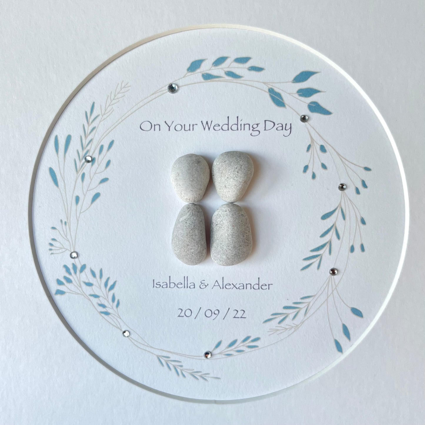 Wedding wreath personalised pebble art picture frame